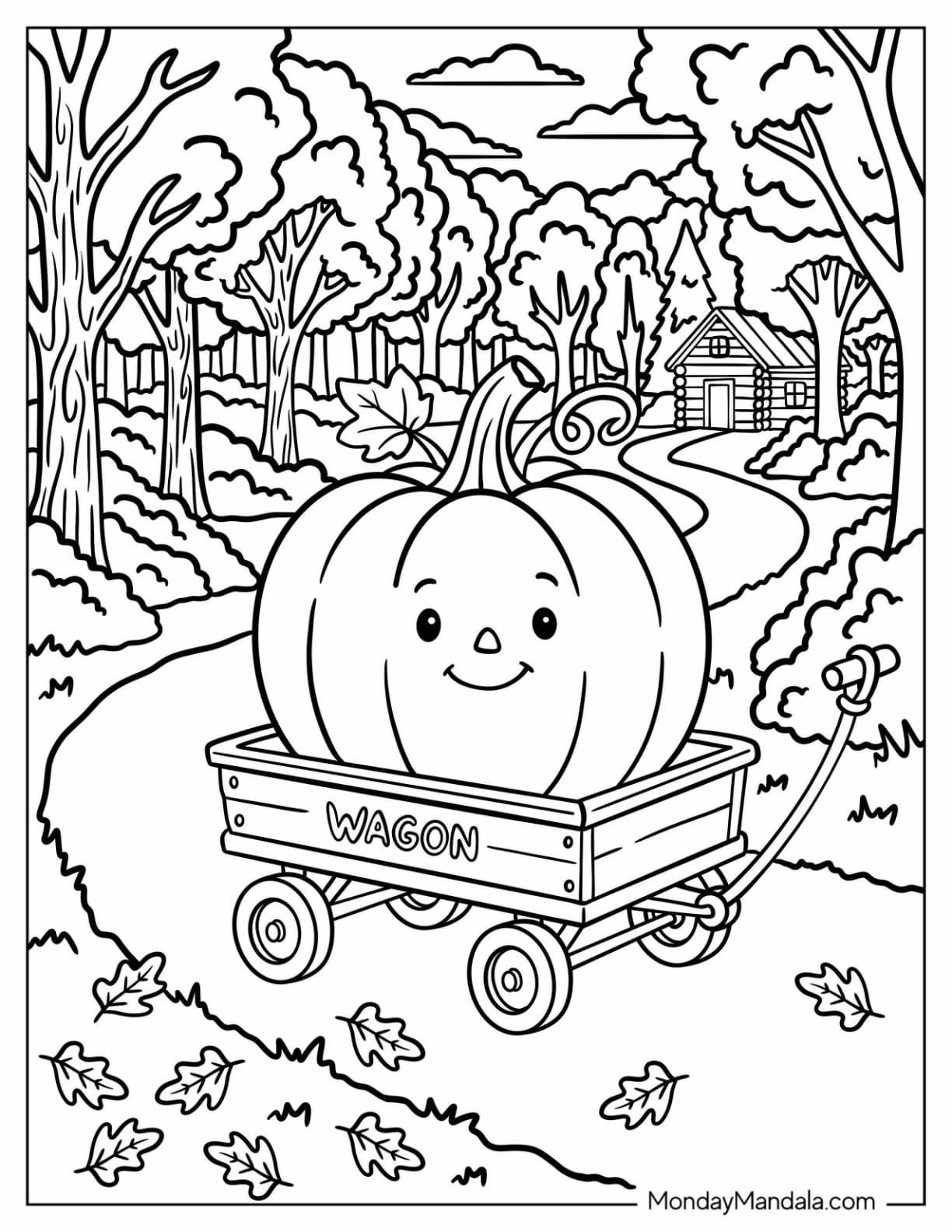 Cartoon Pumpkin in a Wagon Coloring Page for Kids