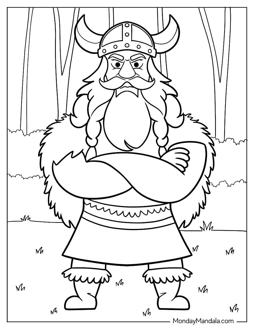 Cartoon Viking Coloring Page With Arms Crossed For Kids