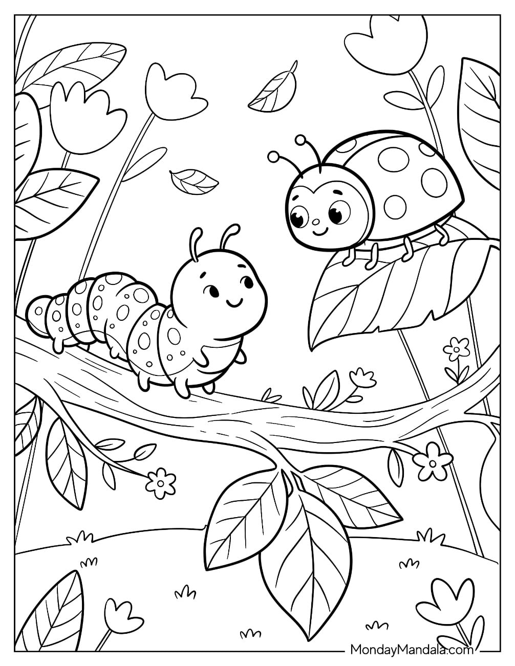 Caterpillar Talking to a Ladybug Coloring Page
