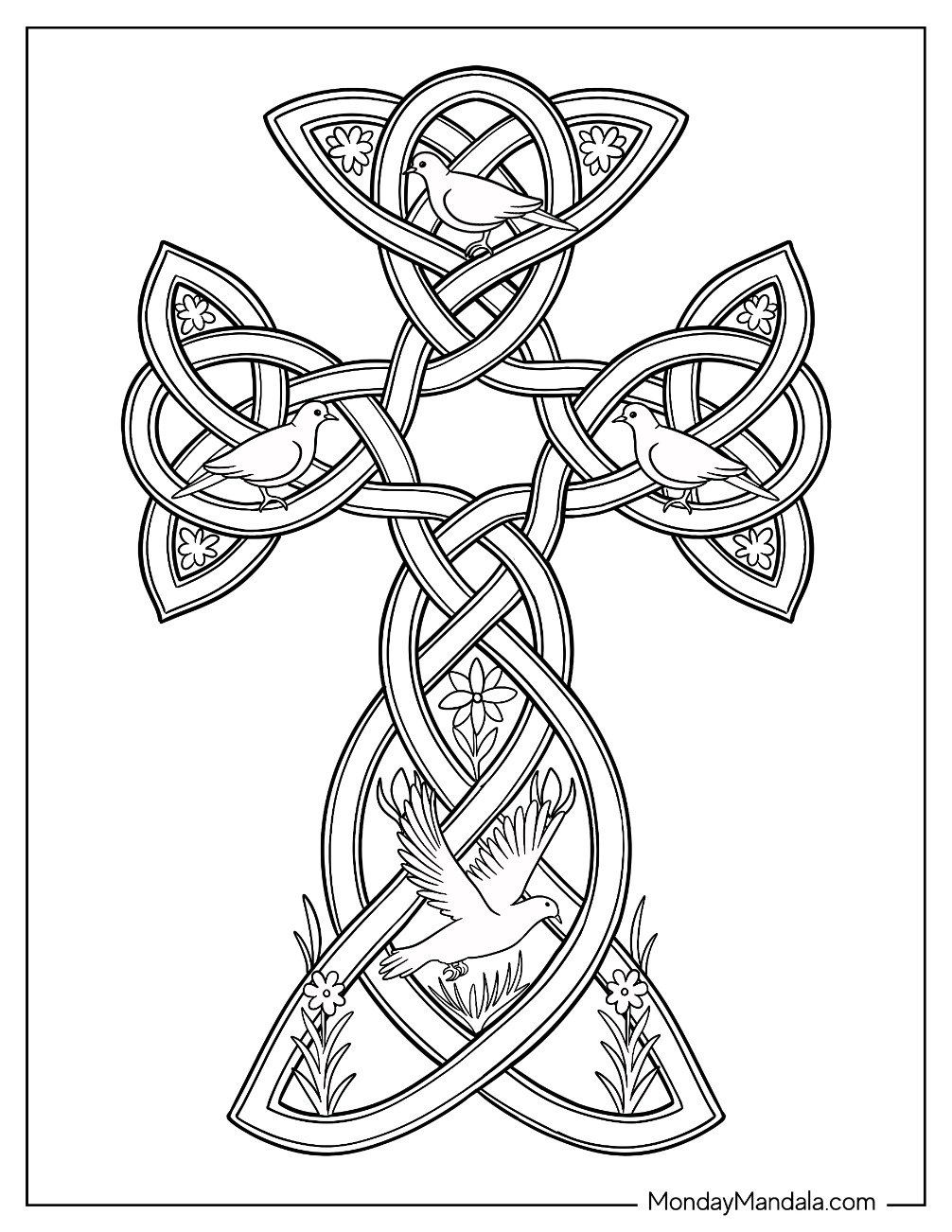 Easter For Adults Coloring Page of Celtic Cross with Doves Easter for Adults