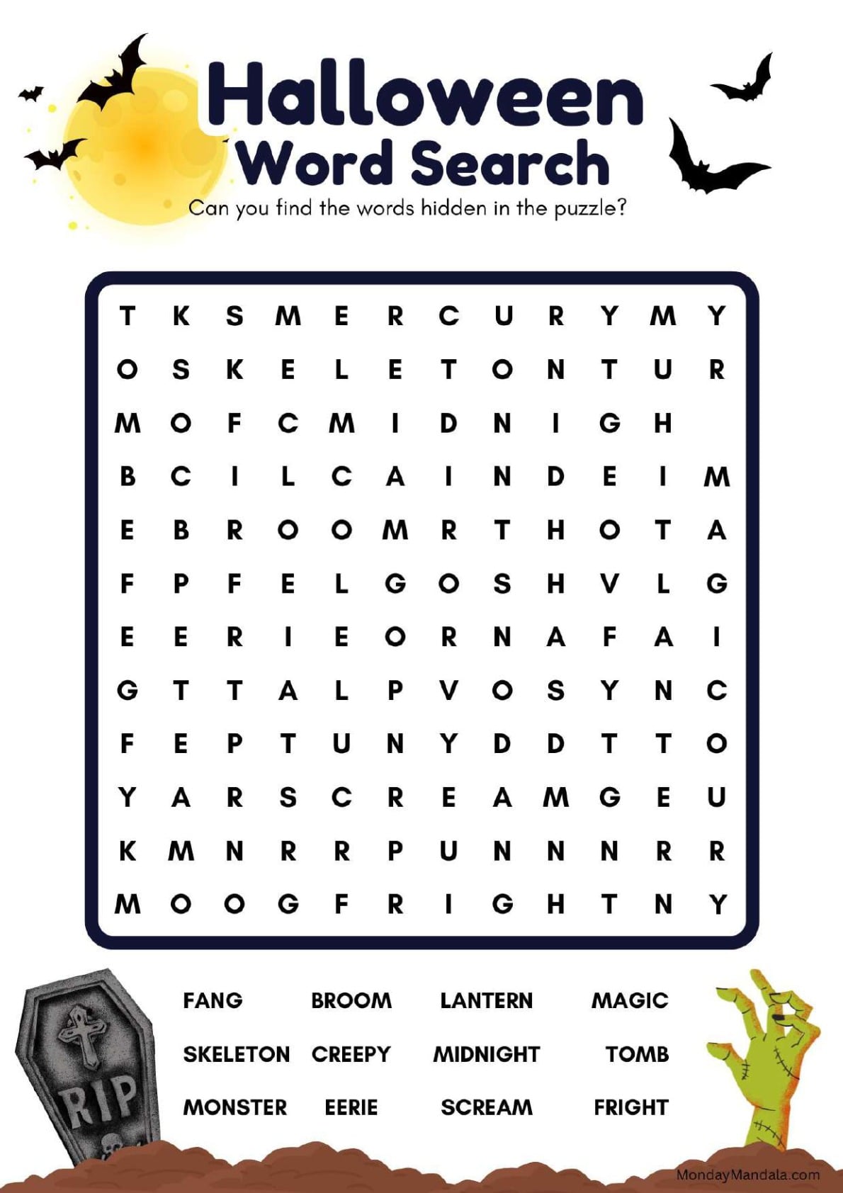 Cemetery Halloween Word Search
