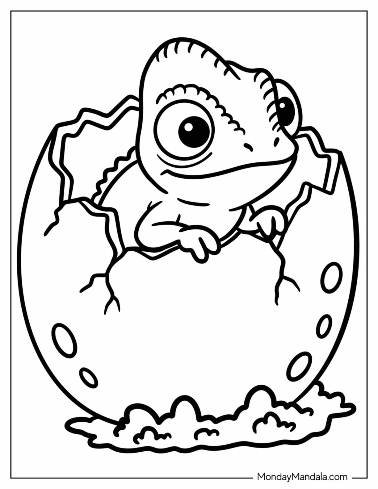 Chameleon Hatching from an Egg Coloring Page for Preschoolers
