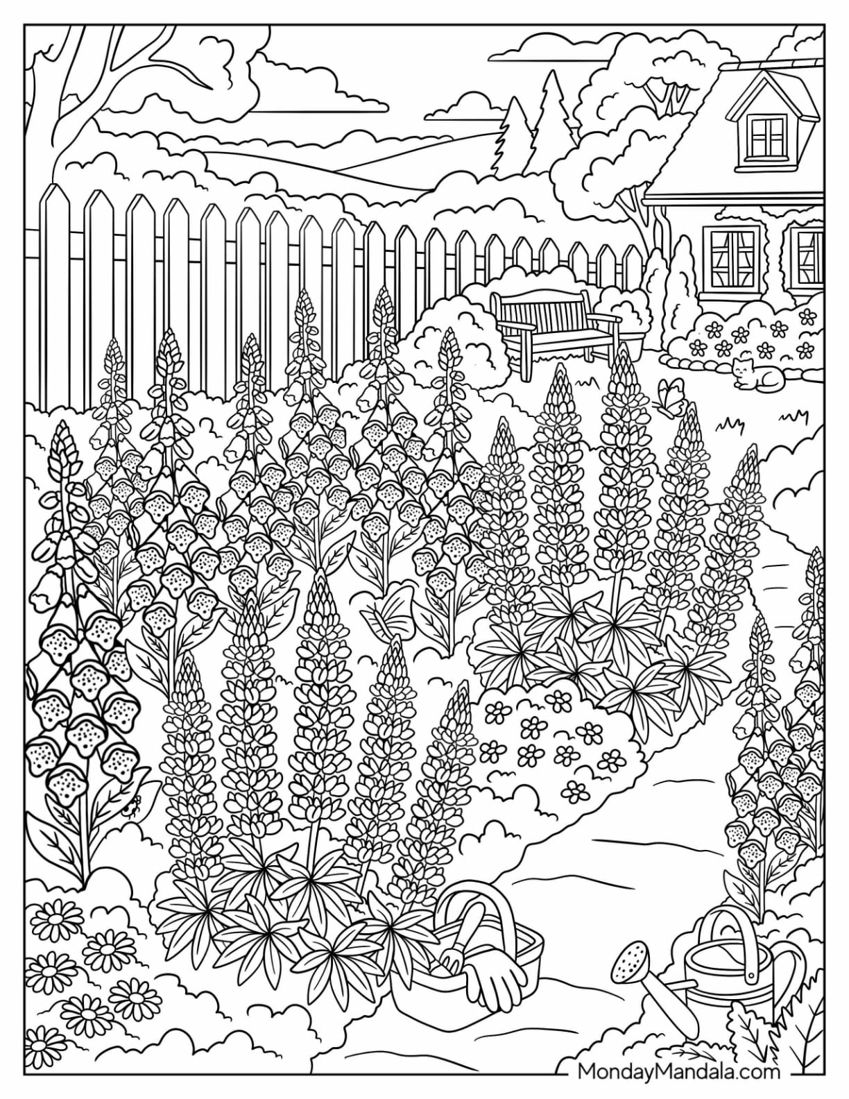 Charming Cottage Garden Coloring Page for Adults