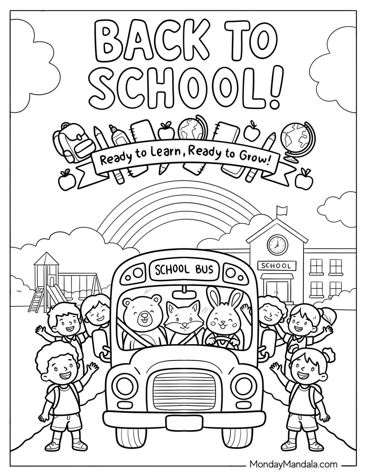Cheerful Students Going Back To School Coloring Page