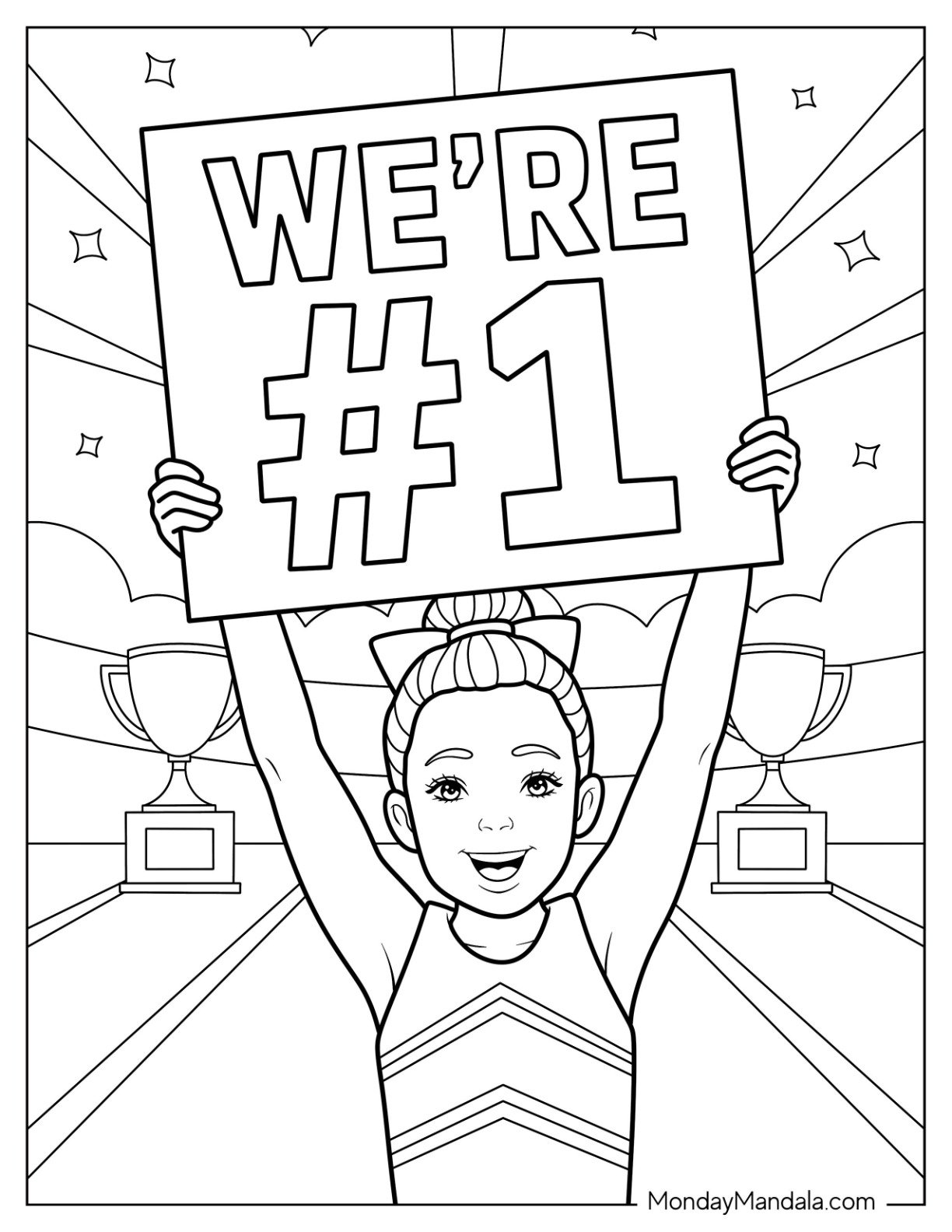 Cheerleading Coloring Page Cheerleader Holding We’re #1 Sign