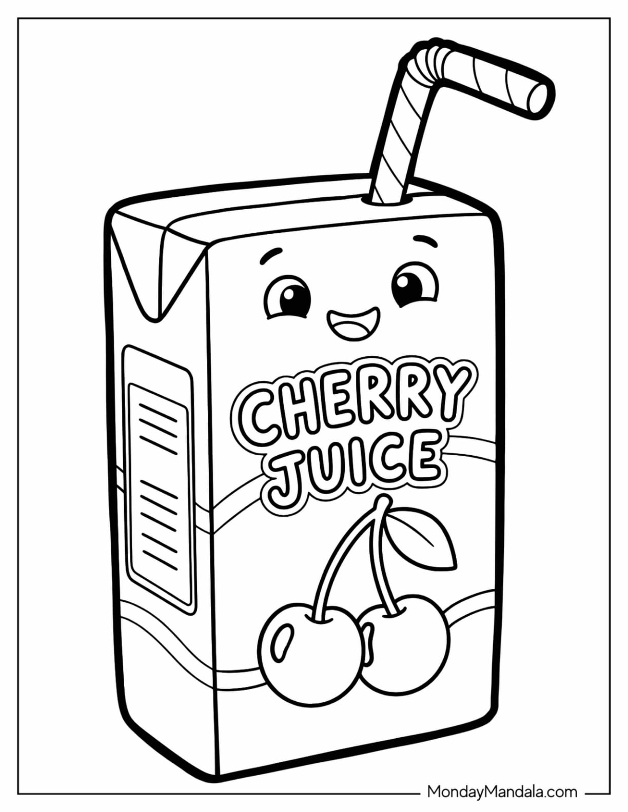 Cherry Juice Box with Straw Coloring Page for Kids
