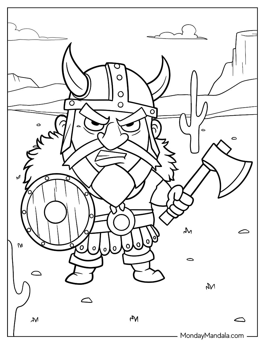 Chibi Angry Viking Coloring Page For Preschoolers