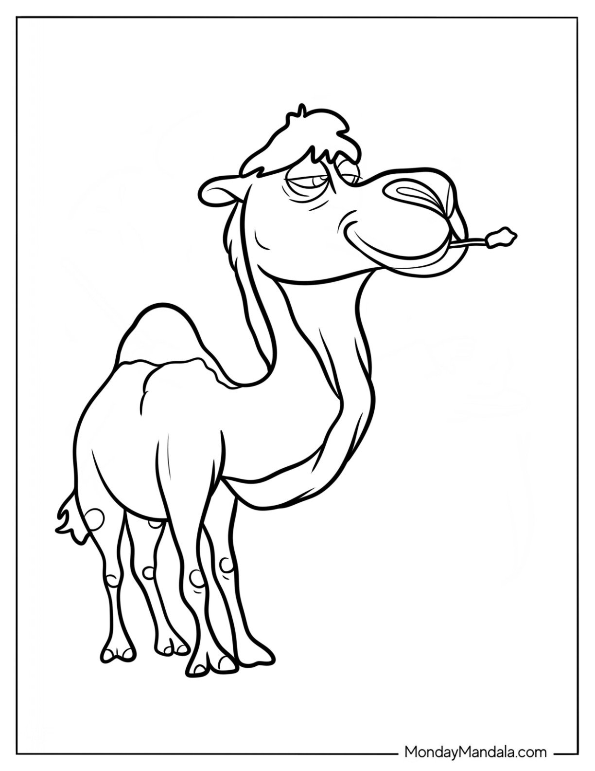 Chibi Camel Coloring Page Chewing On A Straw For Preschoolers