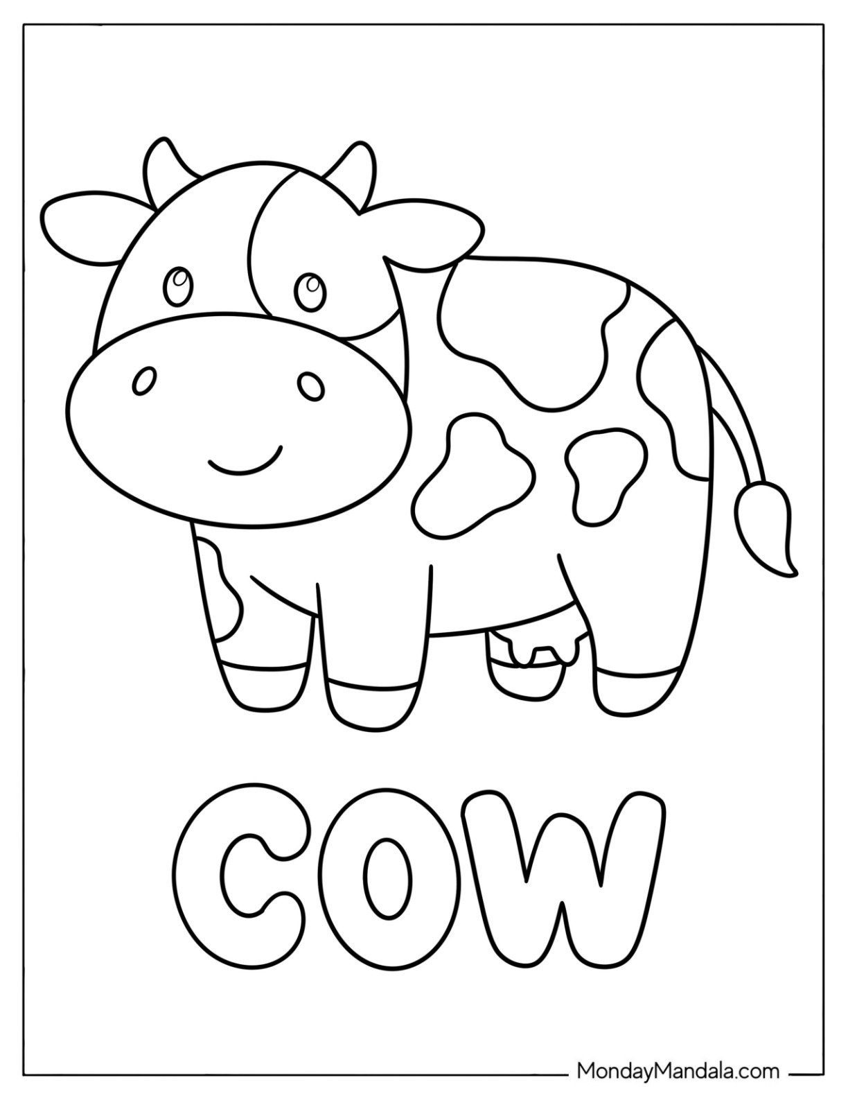 Chibi Cow Coloring Page for Toddlers