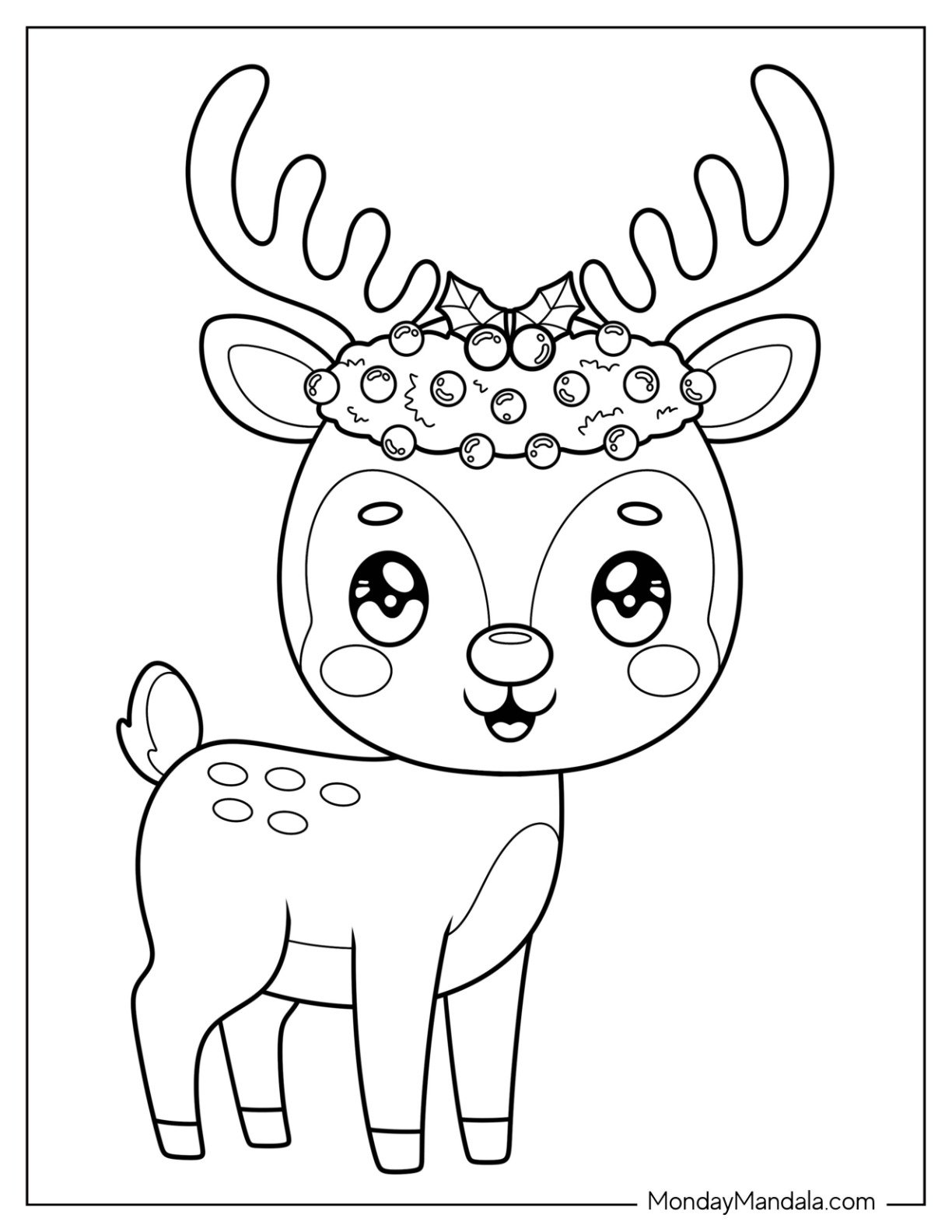 Chibi Spotted Reindeer Coloring Page for Kids