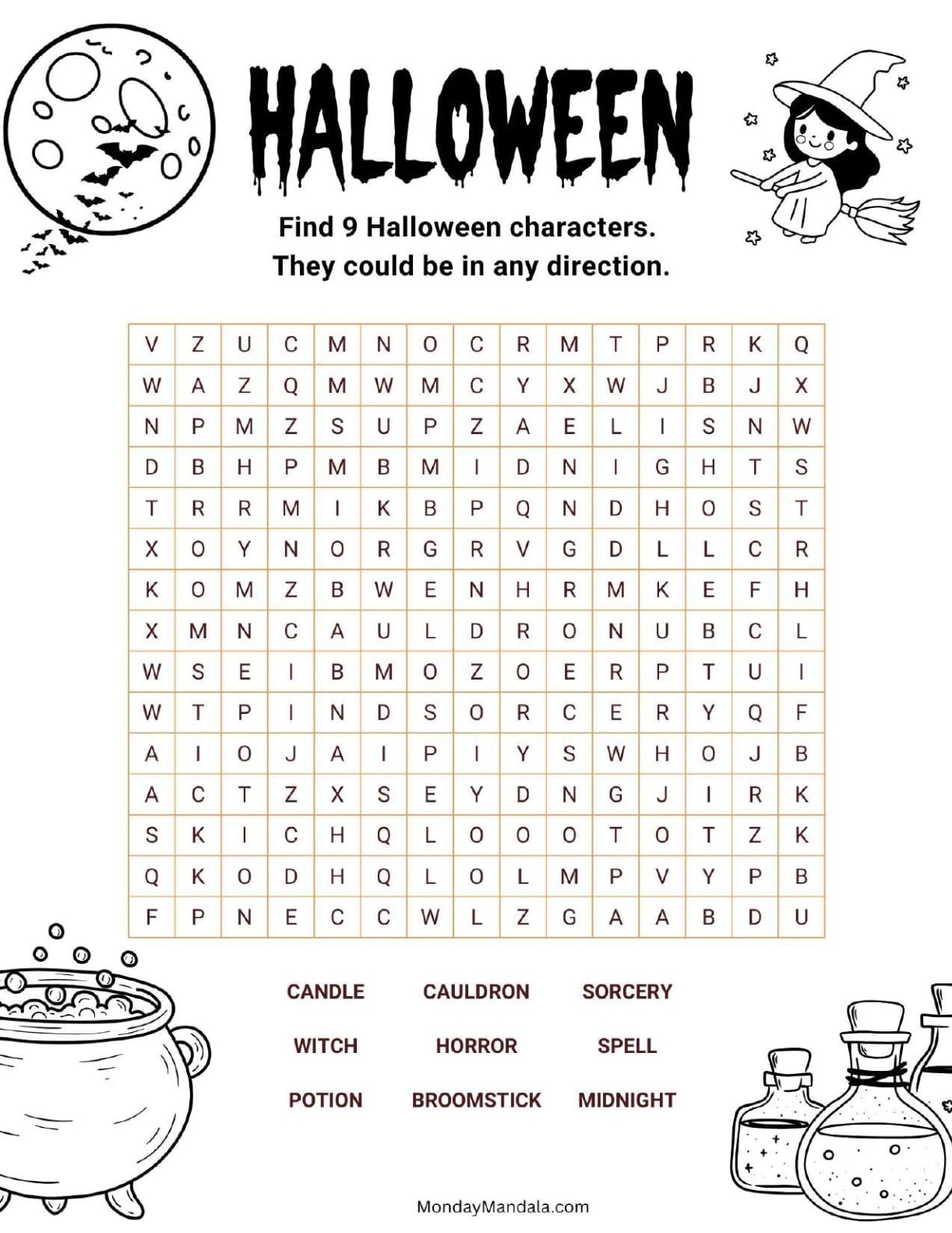 Chibi Witch & Potions Halloween Word Search
