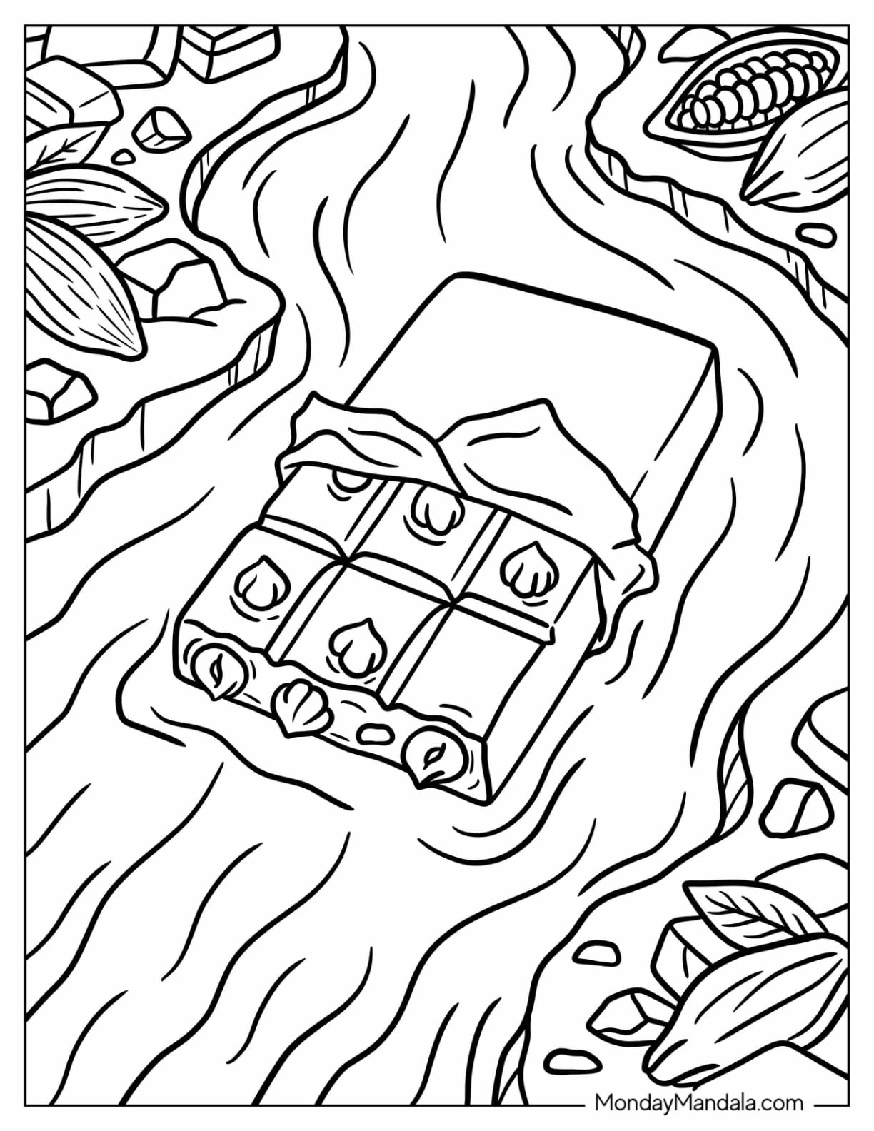Candy Coloring Page of Chocolate Bar in Cocoa River