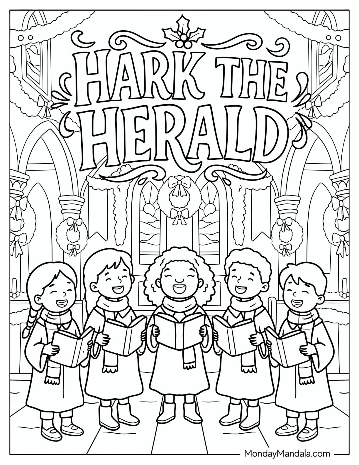Choir Singing on Christian Christmas Coloring Page