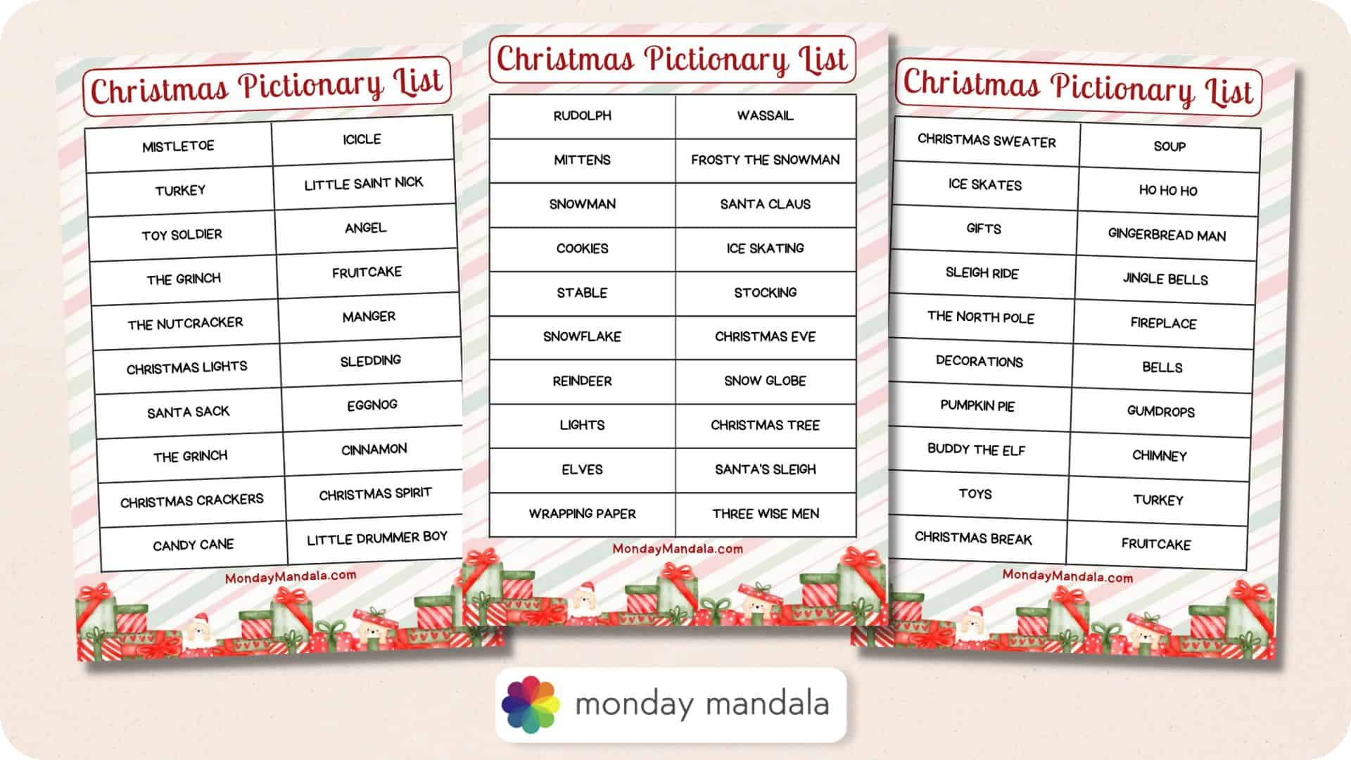 Christmas Pictionary Printable Game - Free 100 Word List - Growing Play