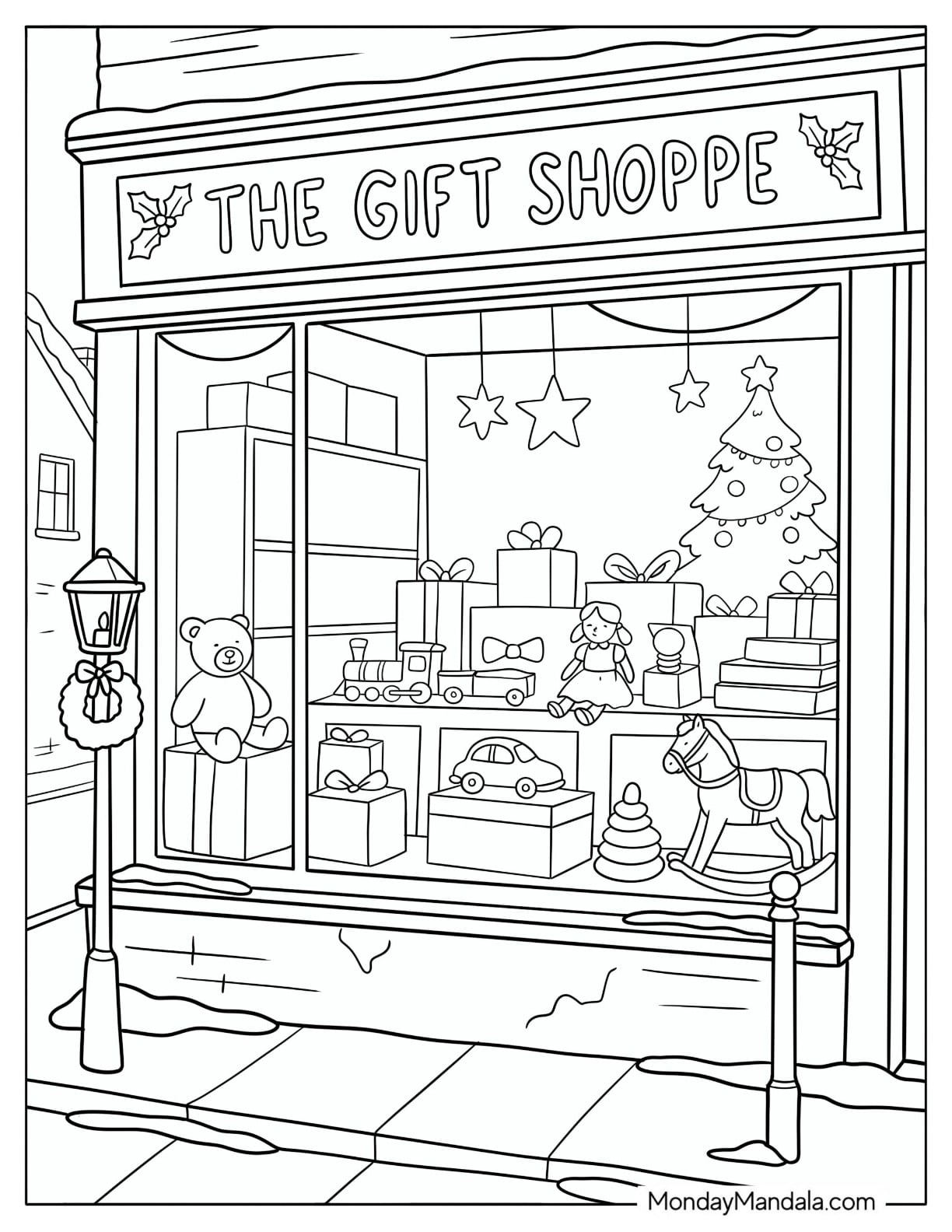 Christmas Presents Displayed in a Festive Gift Shop Window