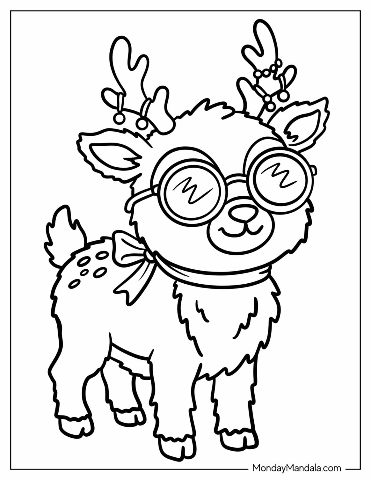 Christmas in July Coloring Page of Reindeer Wearing Sunglasses for Preschoolers