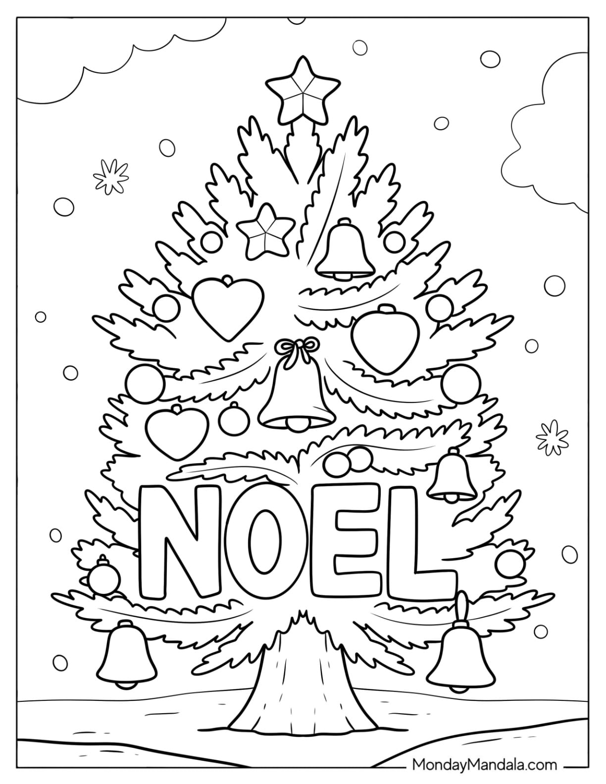 Christmas Tree Coloring Page with Noel Word