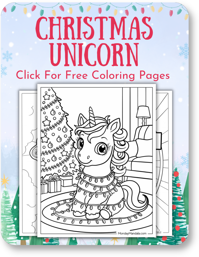 Christmas Unicorn Coloring Pages for Christmas