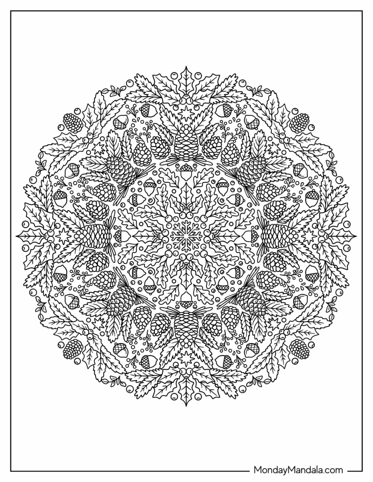 Christmas Wreath Mandala with Pinecones and Hollies
