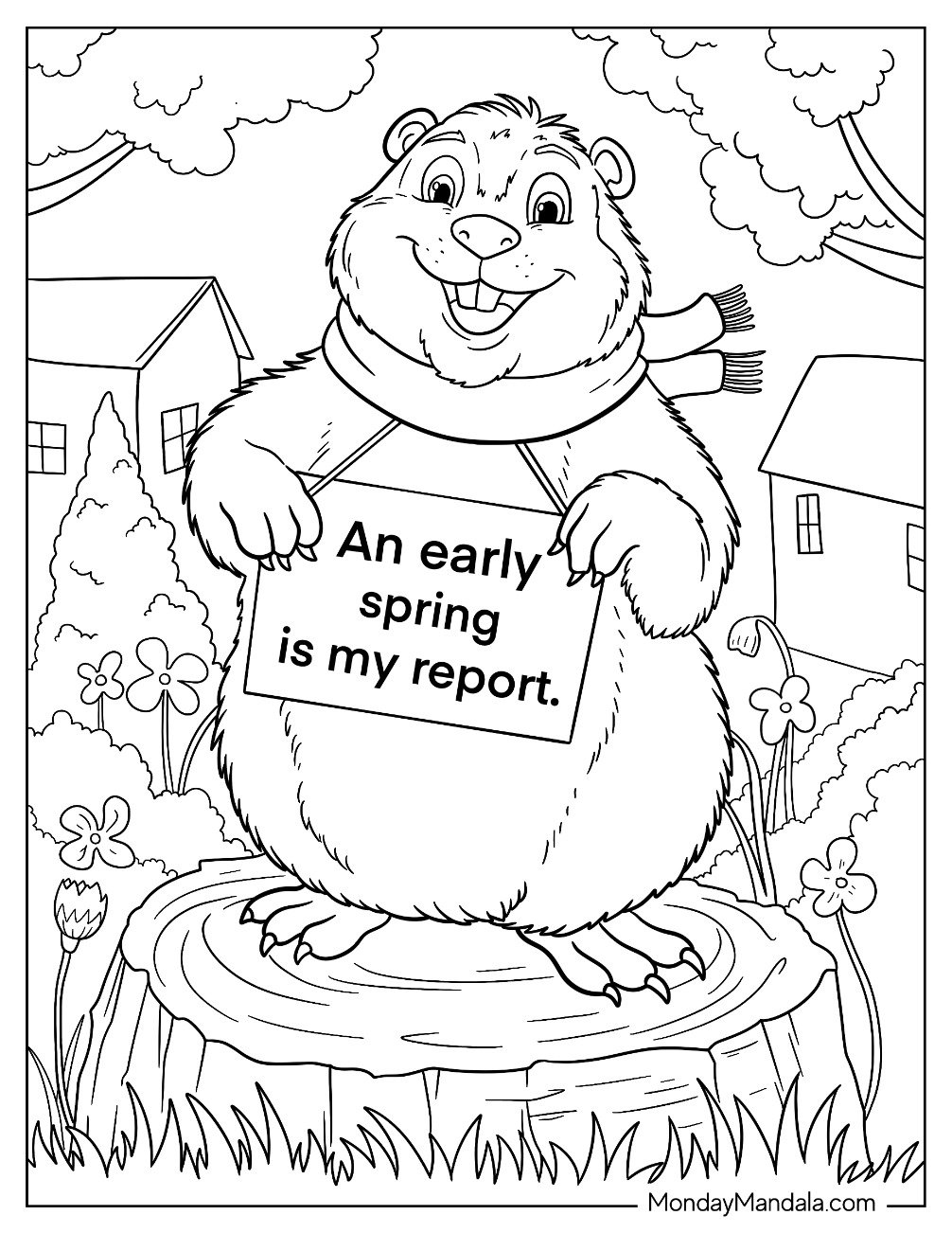 Chubby Groundhog Day Coloring Page Holding Up A Sign