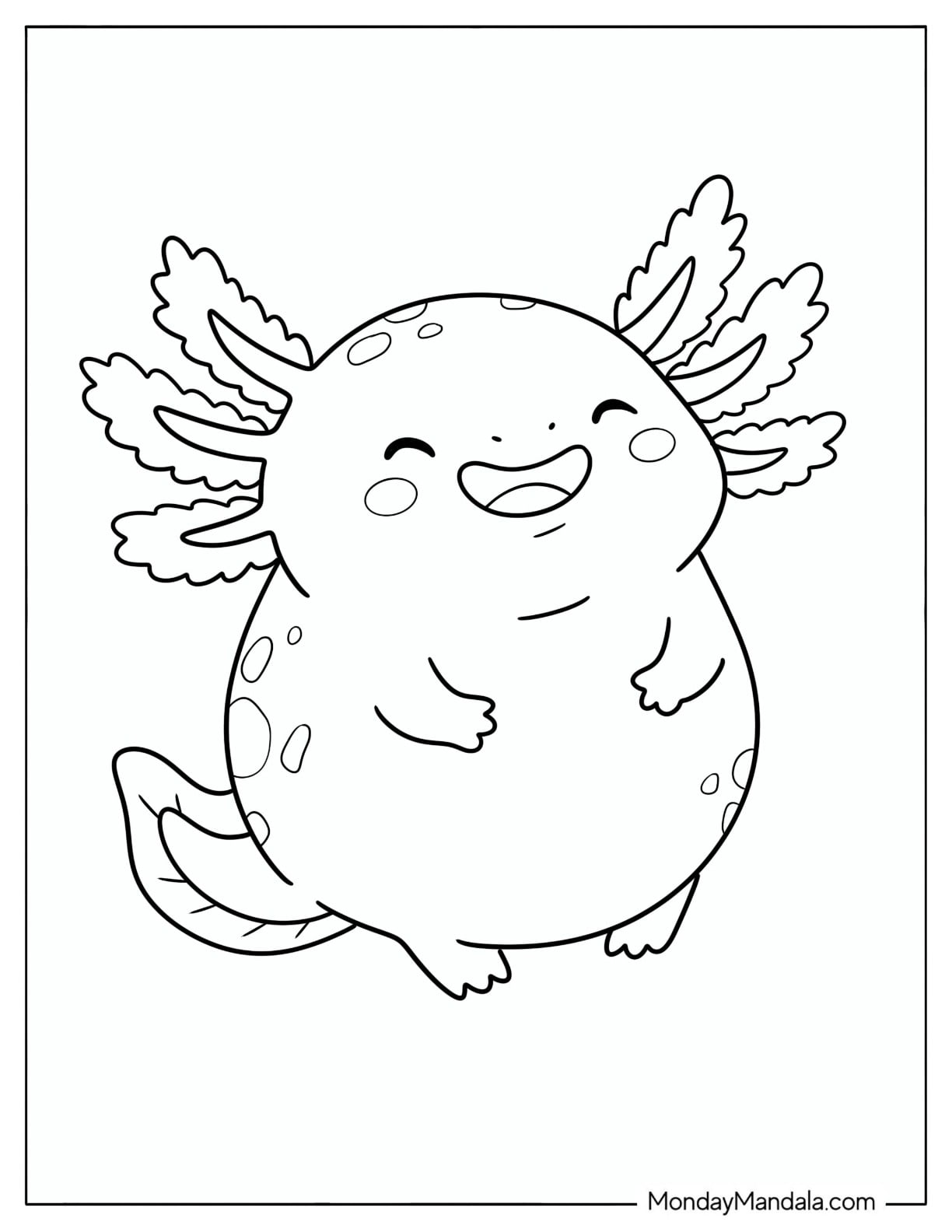 Chubby Laughing Axolotl Coloring Page for Preschoolers