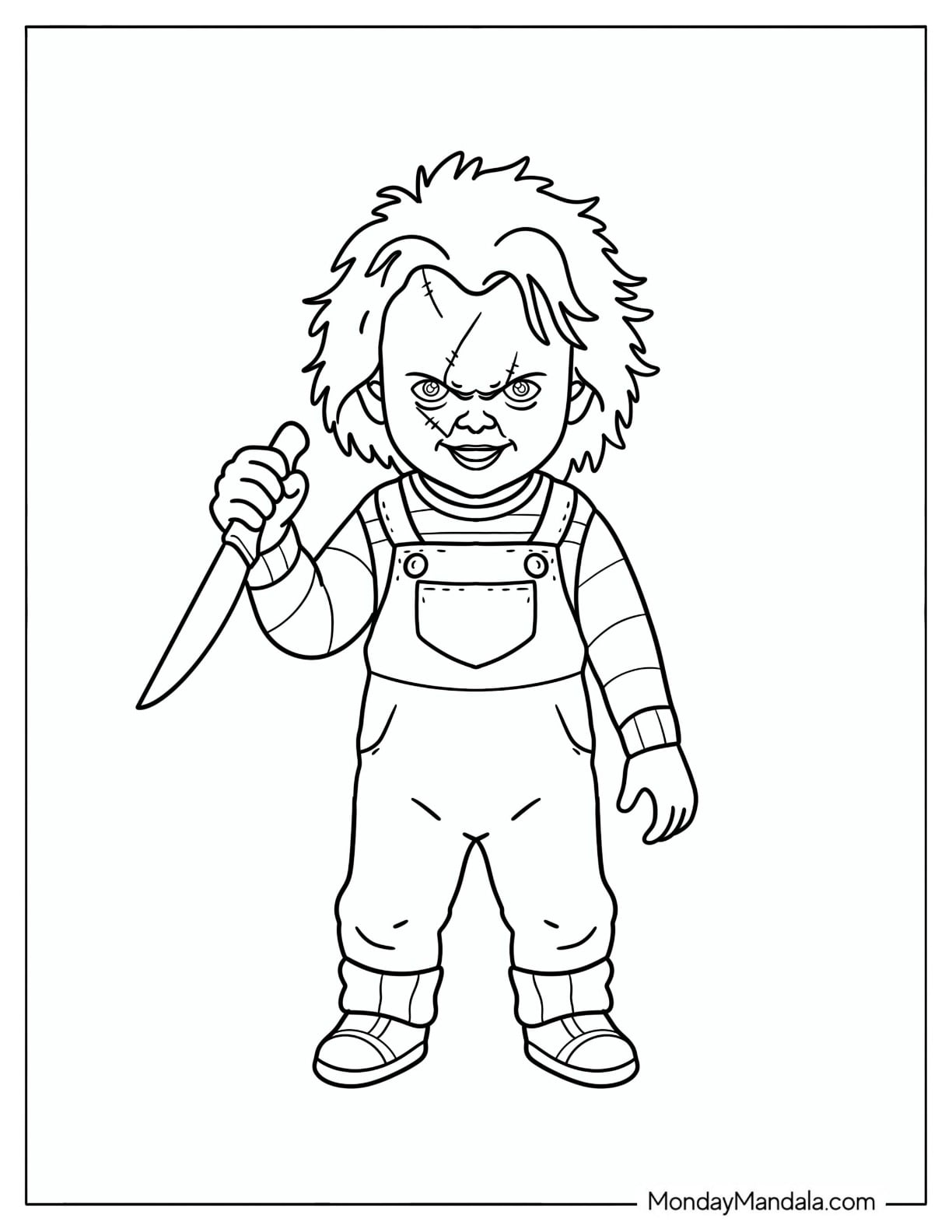 Chucky Coloring Page Carrying a Knife for Kids