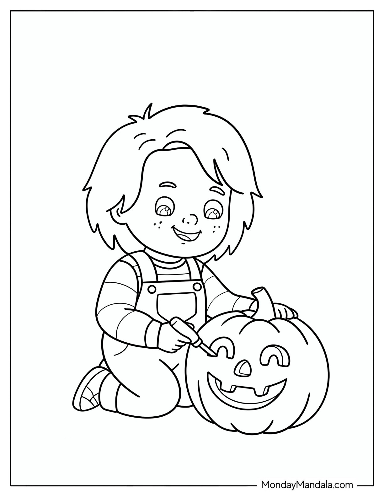 Chucky Coloring Page Carving a Jack o Lantern for Preschoolers