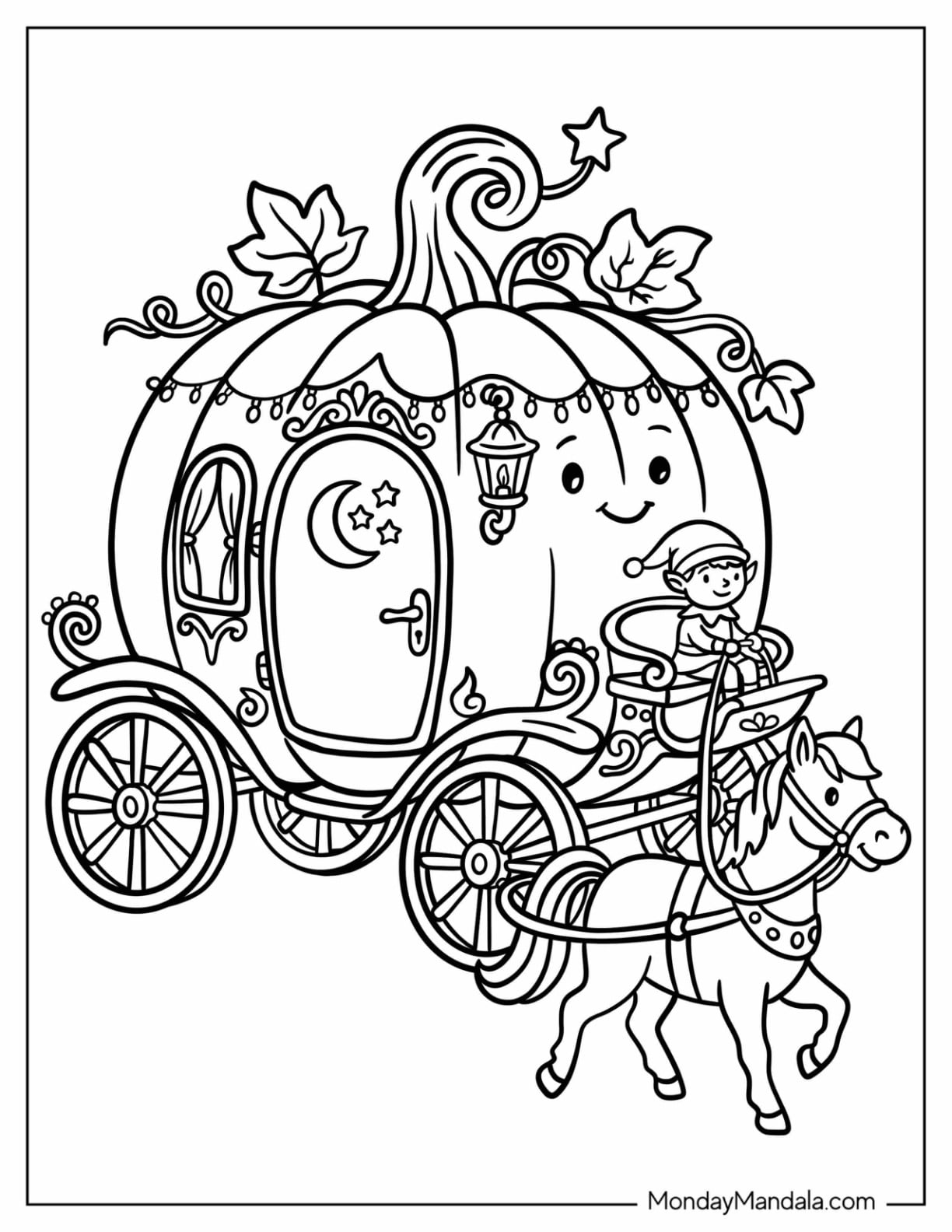 Cinderella’s Pumpkin Carriage Pulled by a Horse Coloring Sheet