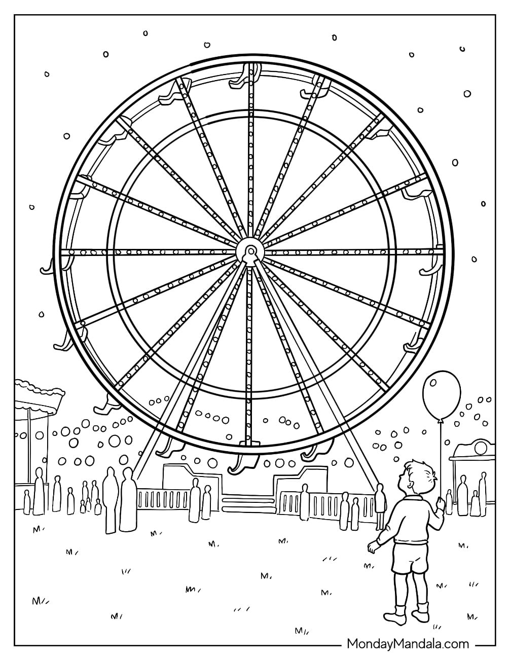 Circus & Carnival Coloring Page of Ferris Wheel At The Fair