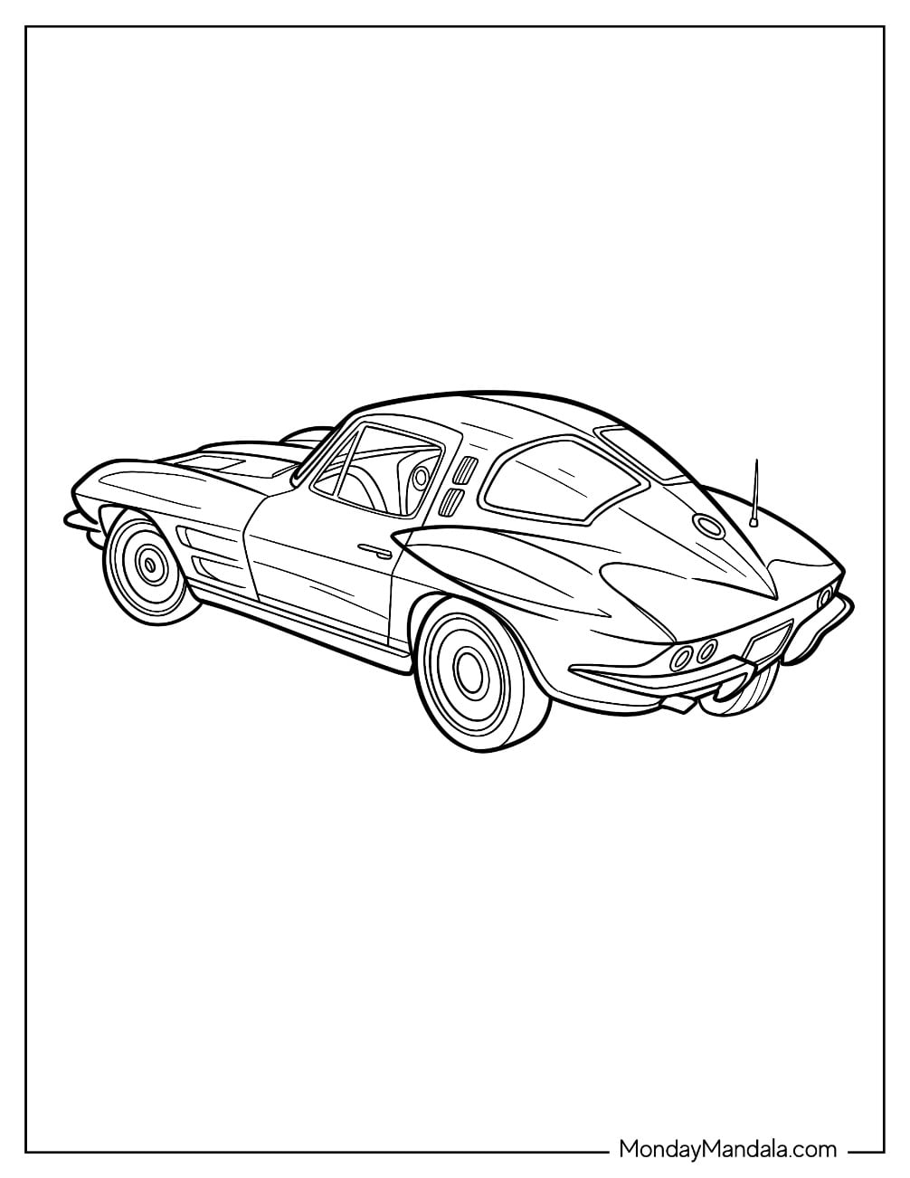 Classic 1963 Chevrolet Corvette Sting Ray Split Window Coupe Coloring Sheet