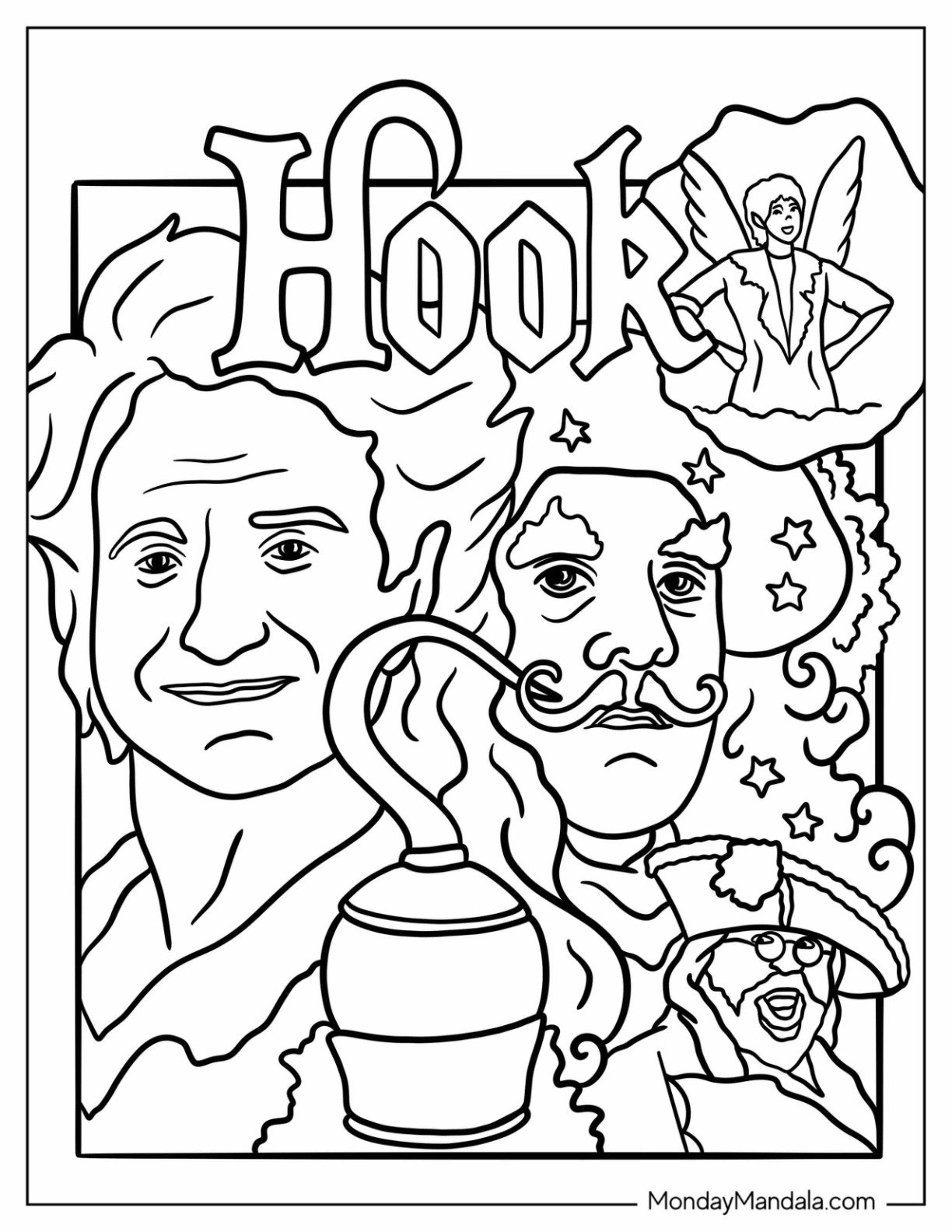 Peter Pan Coloring Page of Classic Movie Poster Scene from Hook Featuring Robin Williams