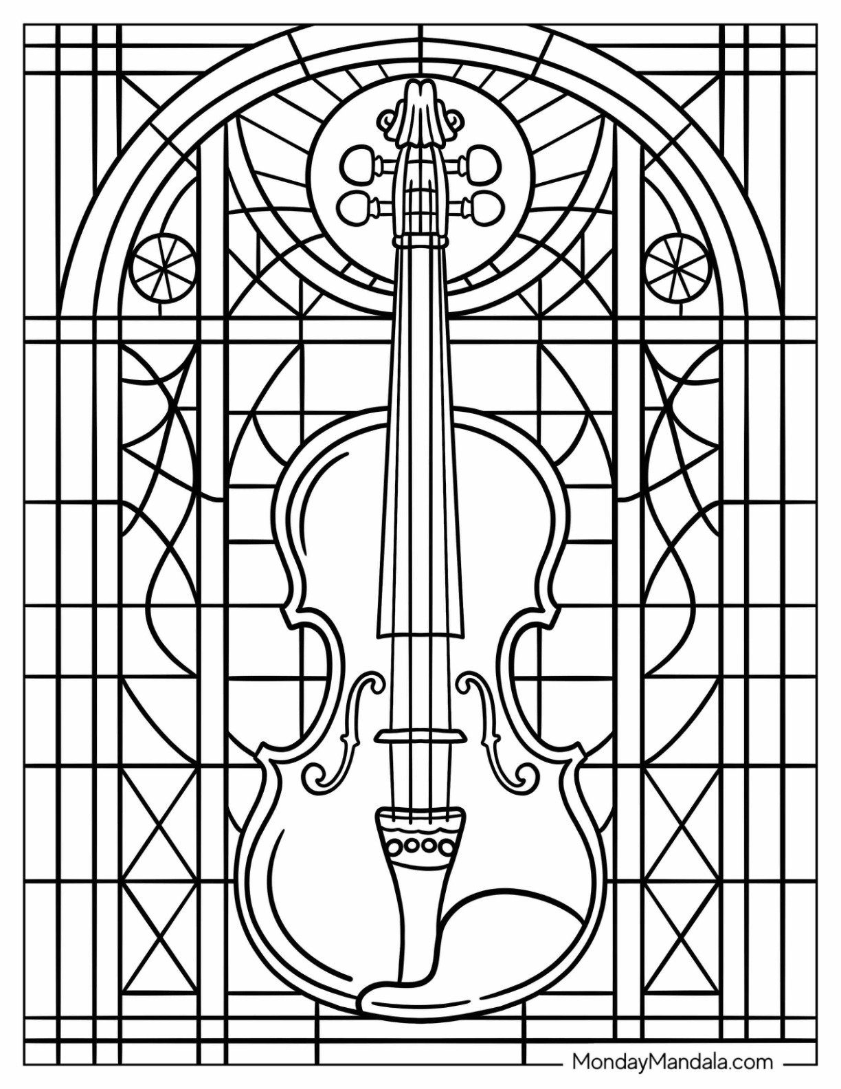 Classical Violin Inside an Arch Stained Glass Coloring Page