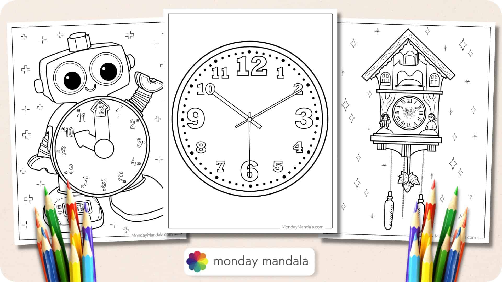 20 Clock Coloring Pages (Free PDF Printables)