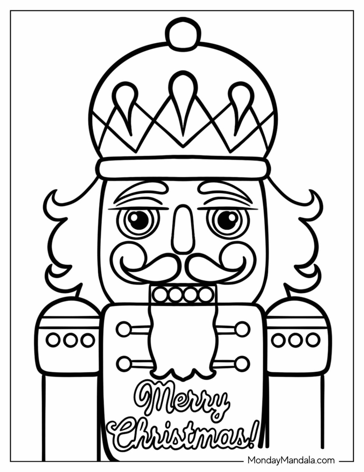 Close Up Of A Nutcracker Coloring Page With A Christmas Greeting For Kids