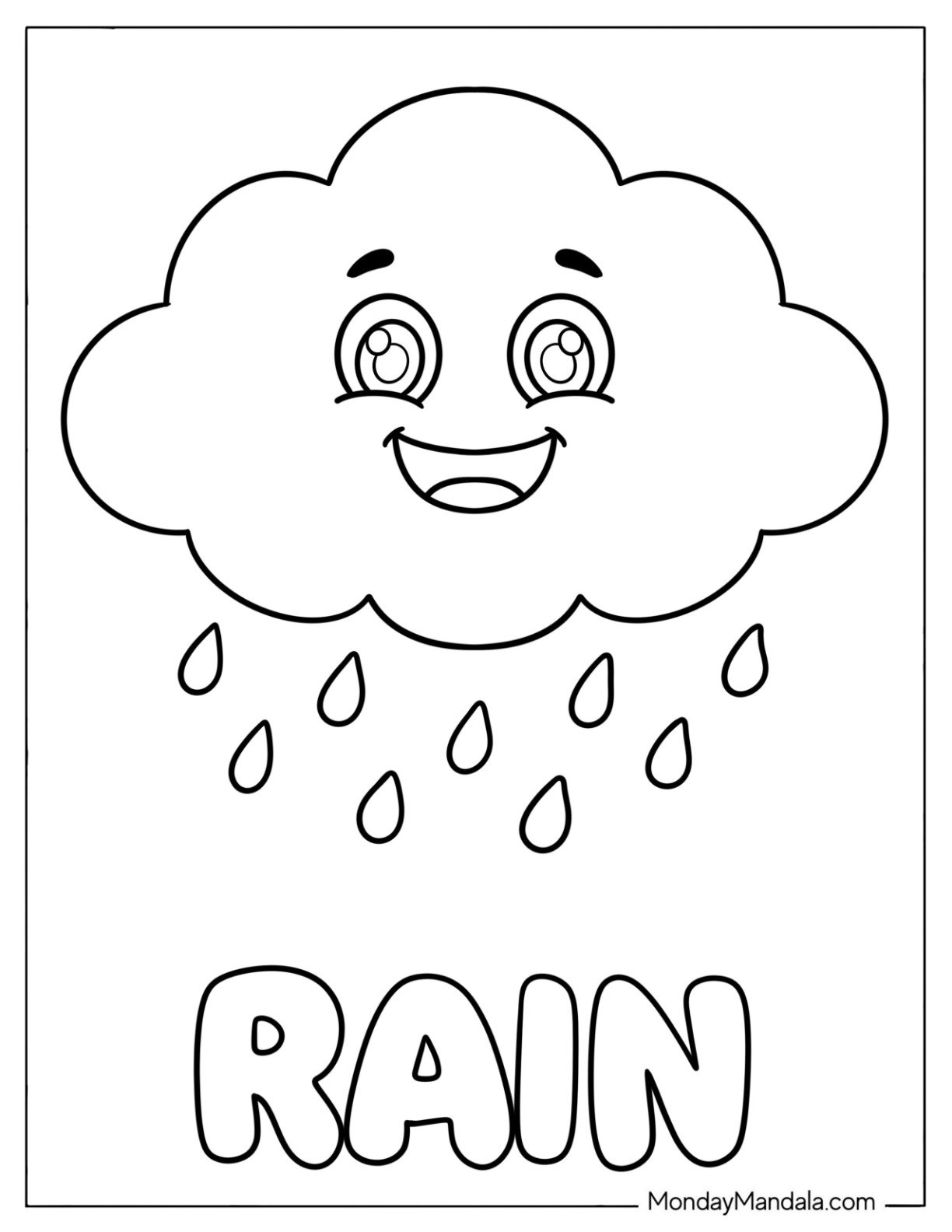 Cloud with Raindrops Coloring Sheet for Toddlers