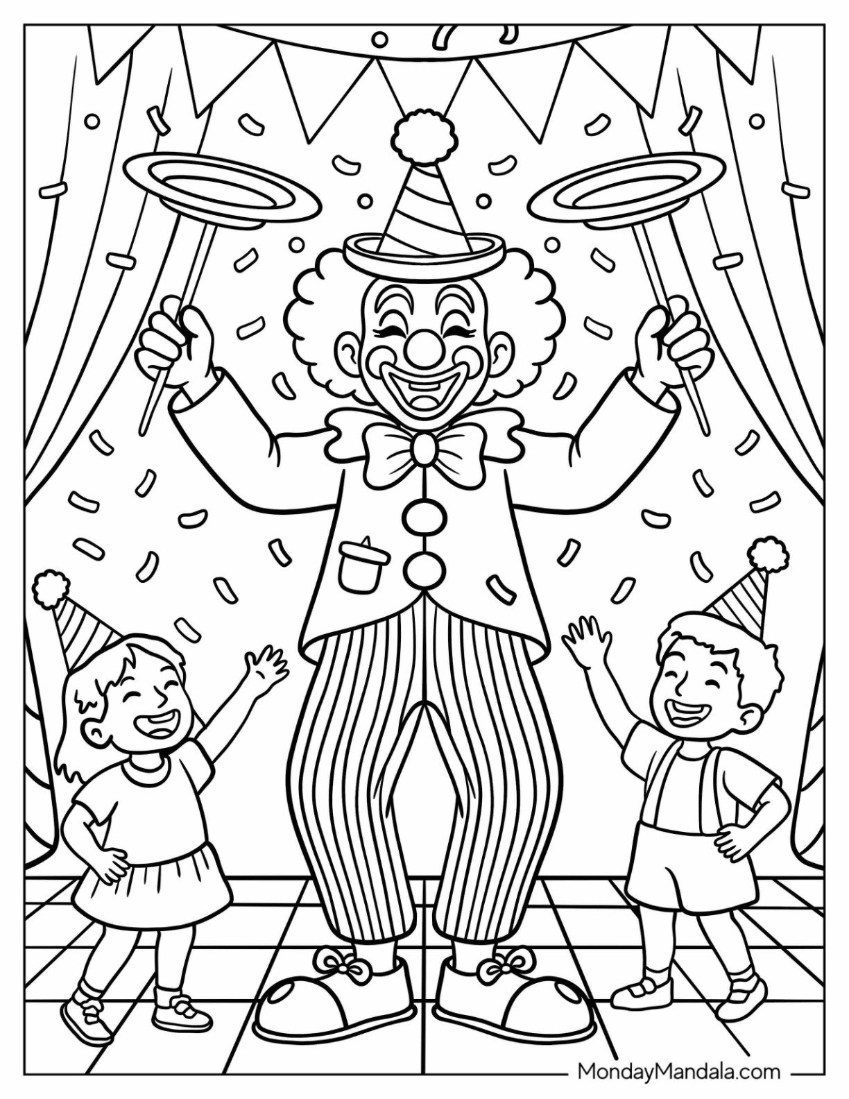 Clown Coloring Page Performing Tricks To Make Children Laugh Coloring