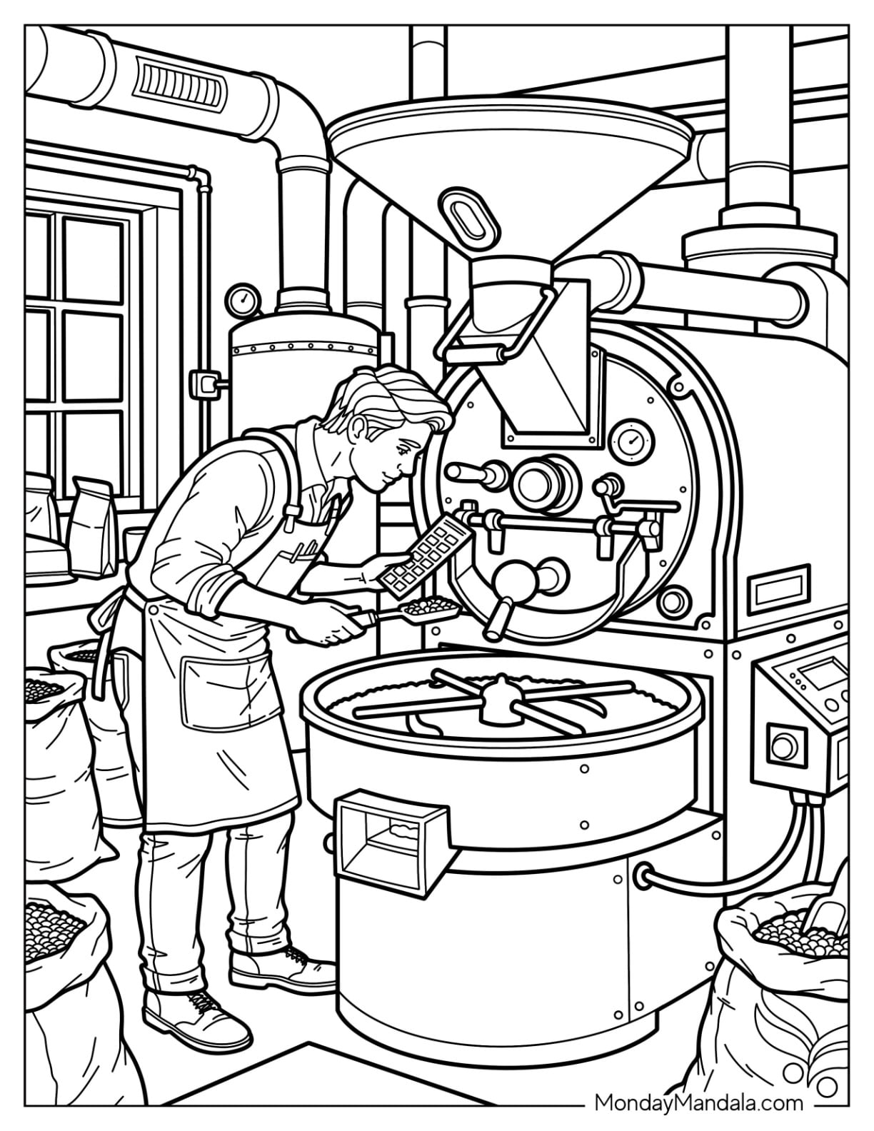 Coffee Roaster Checking Beans in a Roasting Machine