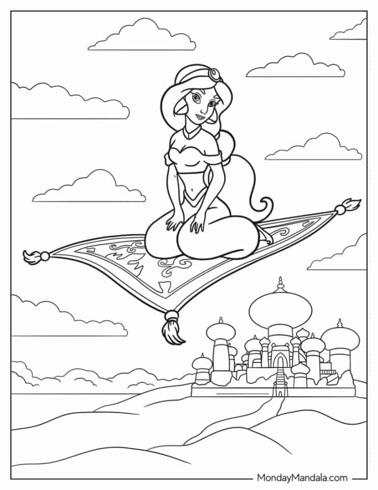 Jasmine On Magic Carpet Coloring Page