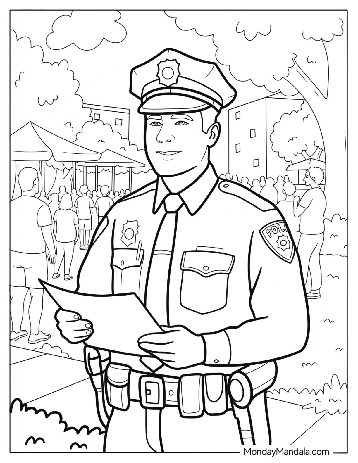 Community Police Coloring Page Reading a Statement