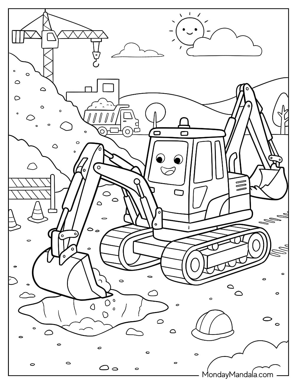 Compact Crawler Excavator Digging at a Construction Site Coloring Page