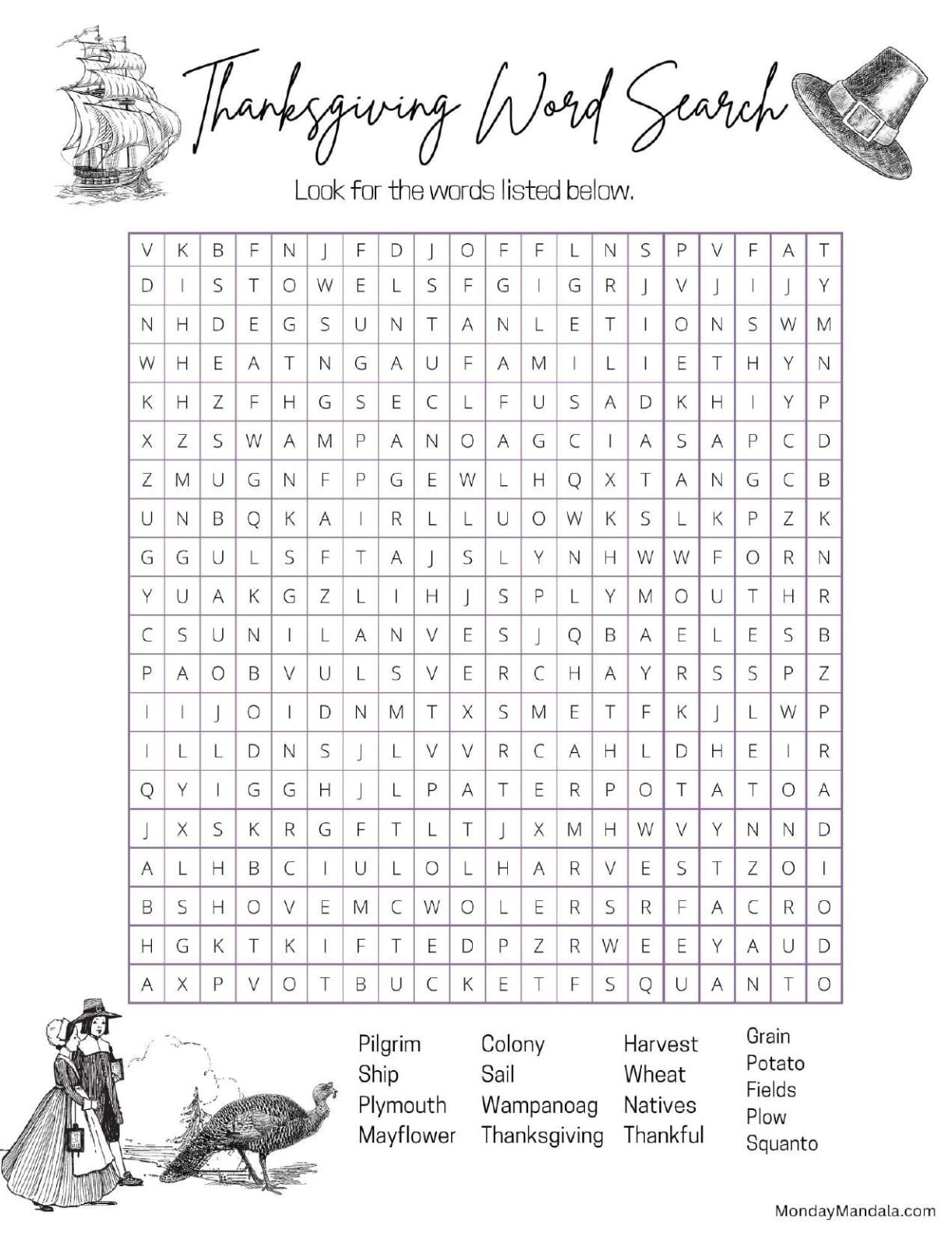 Complex Thanksgiving Word Search