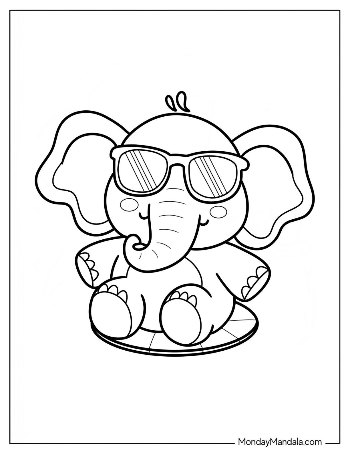 Cool Elephant Coloring Page Wearing Sunglasses for Preschoolers