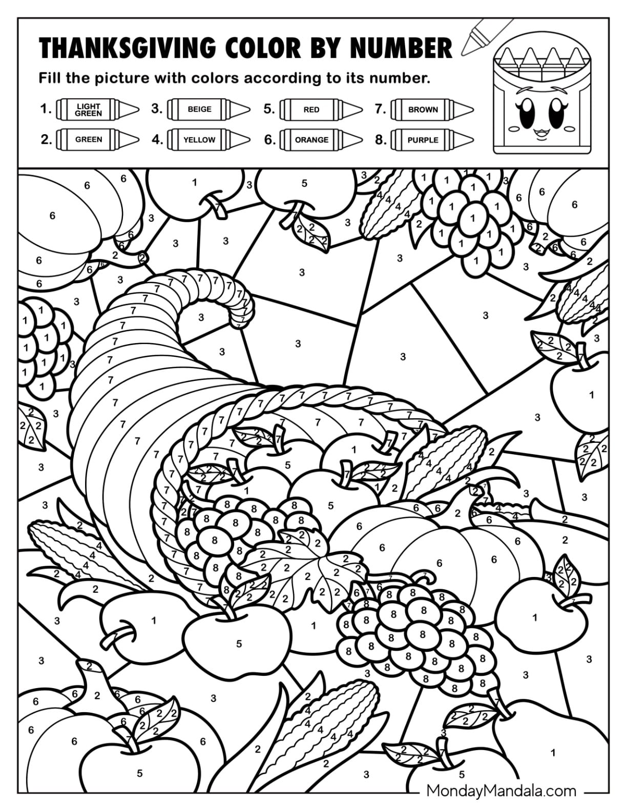 Cornucopia Full of Harvest Thanksgiving Color By Number