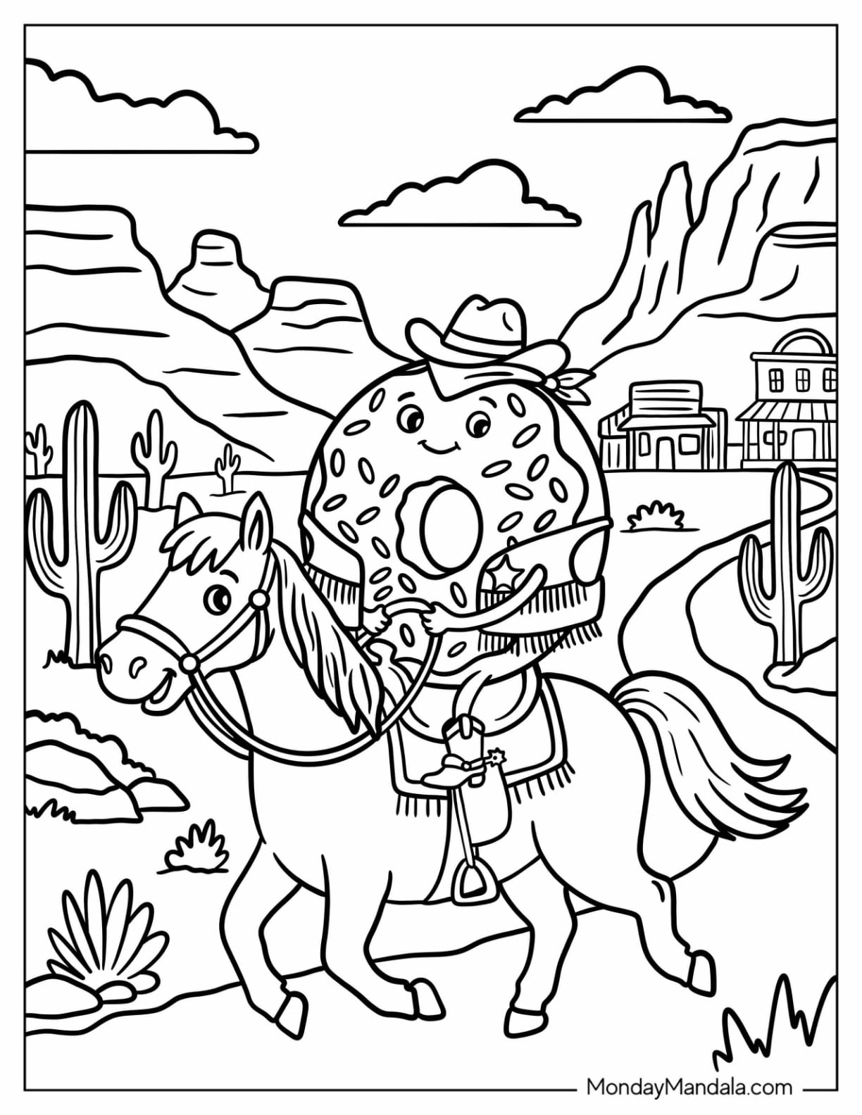 Cowboy Donut Riding a Horse in the Desert