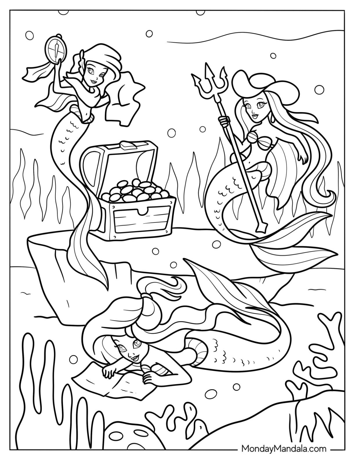 Cowboy and Gypsy Mermaid Coloring Page Finding a Treasure Chest