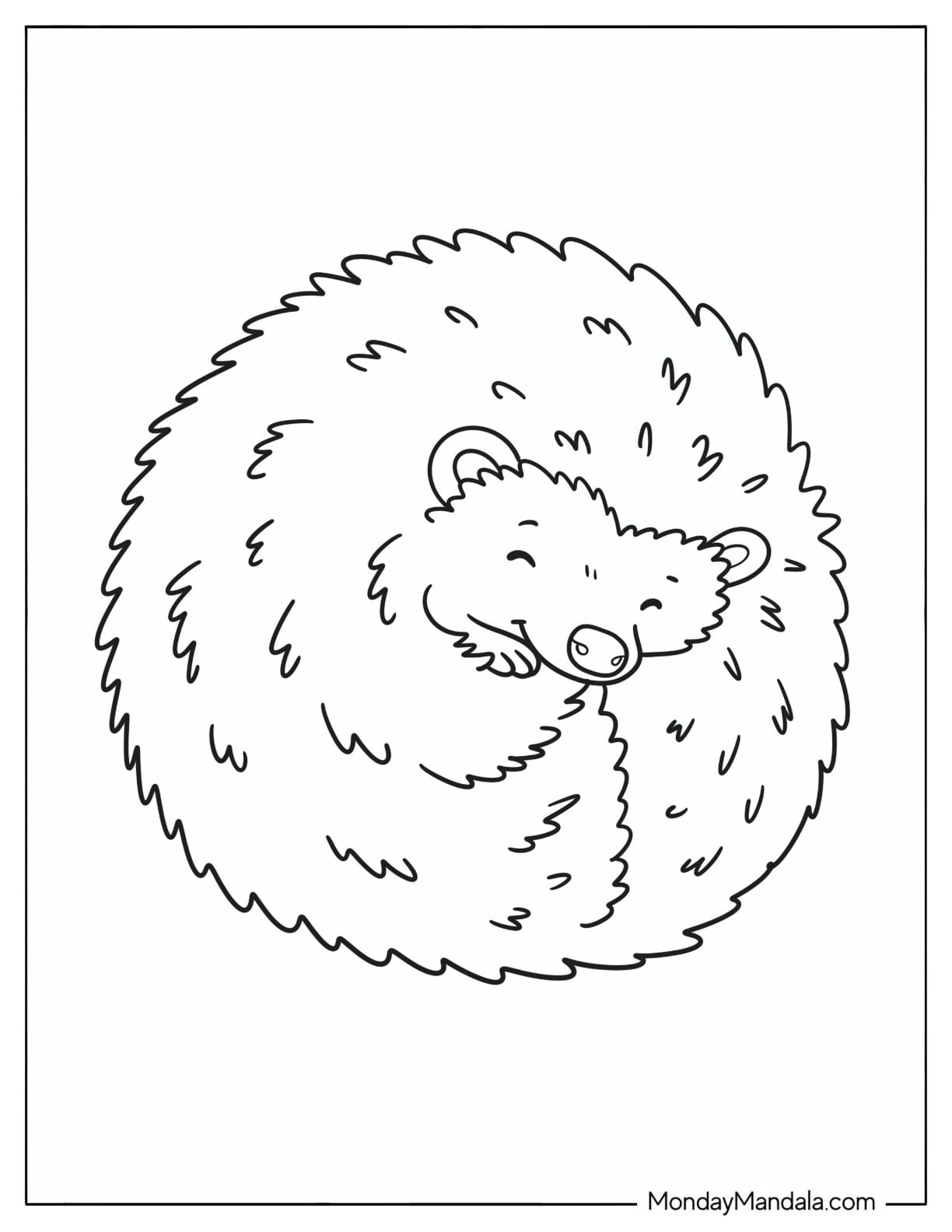 Cozy Hedgehog Curled Up Asleep Coloring Page for Kids