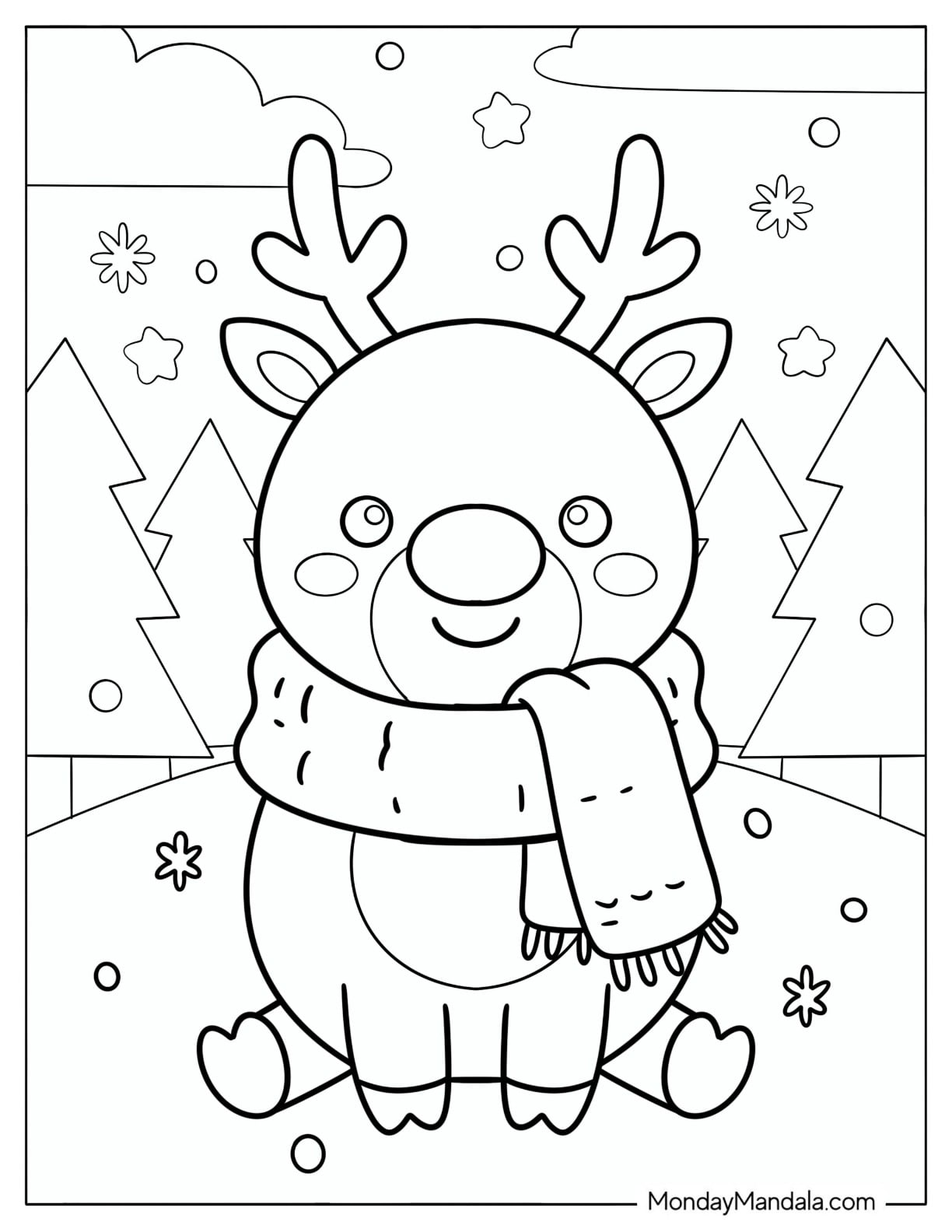 Cozy Rudolph Wearing a Thick Scarf Coloring Page