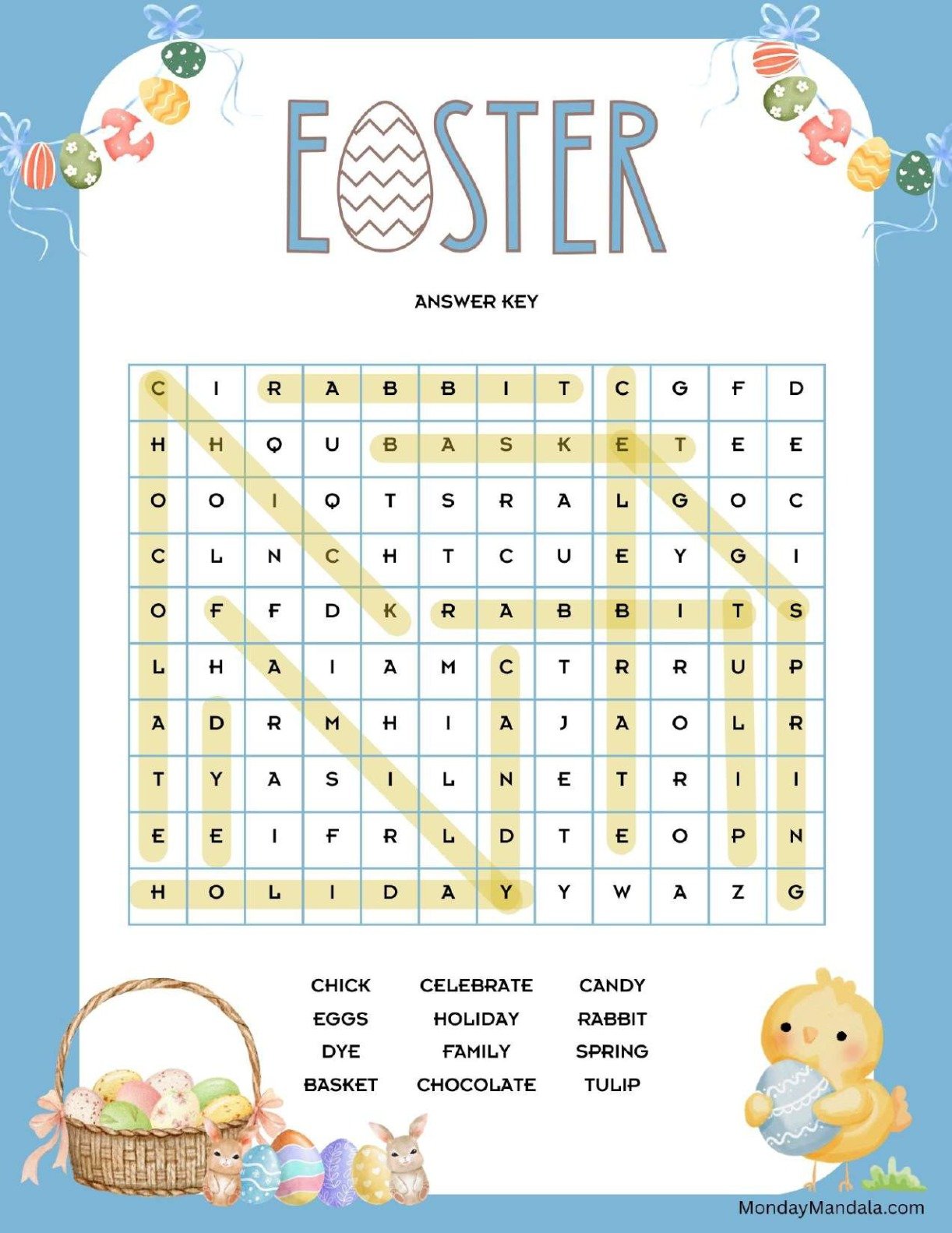 Cozy Watercolor Easter Word Search Answer Key