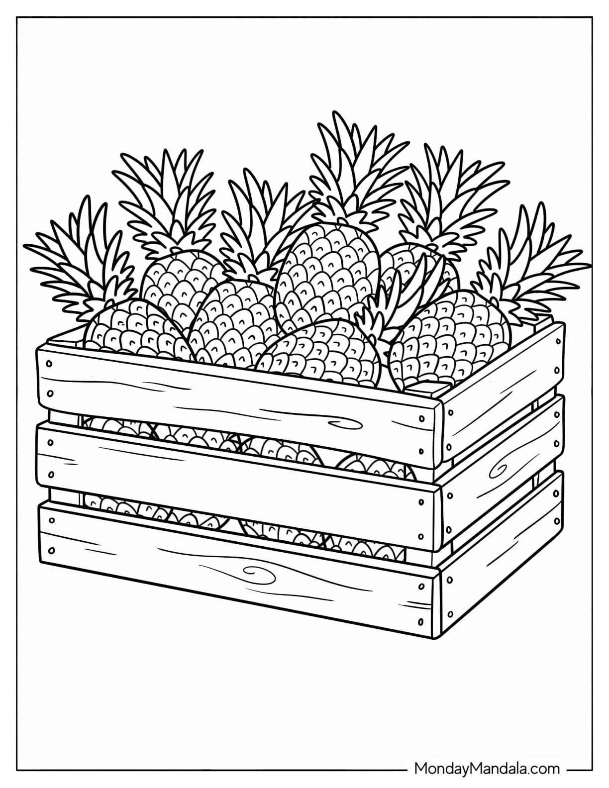 Crate Full of Pineapples Coloring Page