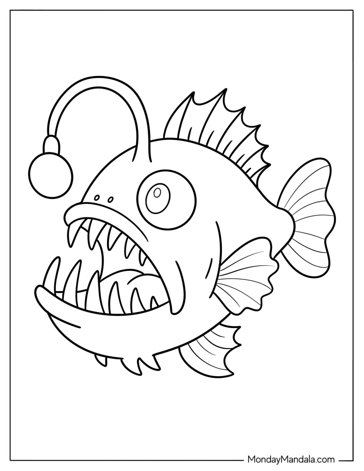 Fish Coloring Page of Creepy Cartoon Anglerfish for Kids
